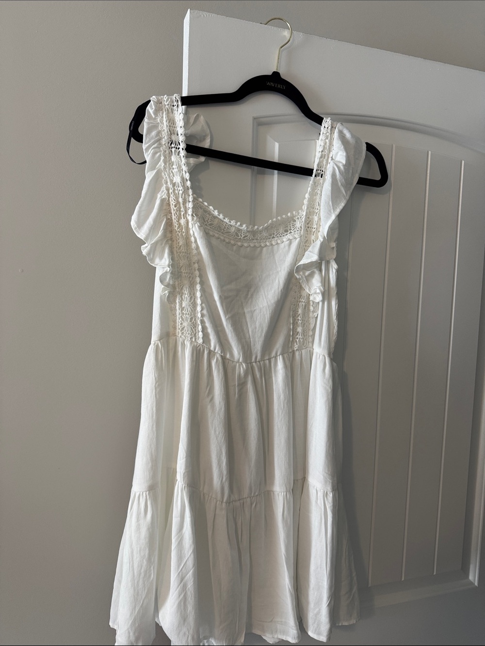 White Ruffled Tiered Sundress with Lace Trim